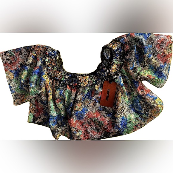 MISSONI Cropped Cold-shoulder Metallic Crochet-knit Top  Multicolor SZ IT42 - Picture 3 of 6